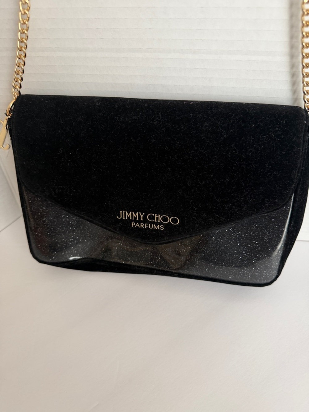 Jimmy Choo Black Velvet and Glitter Crossbody with Gold Chain